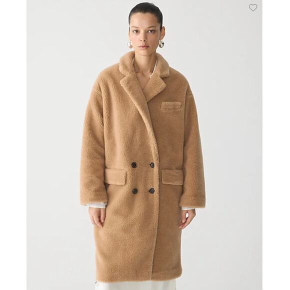 J.Crew Relaxed topcoat coat sherpa wool blend beige brown size M - Picture 1 of 8